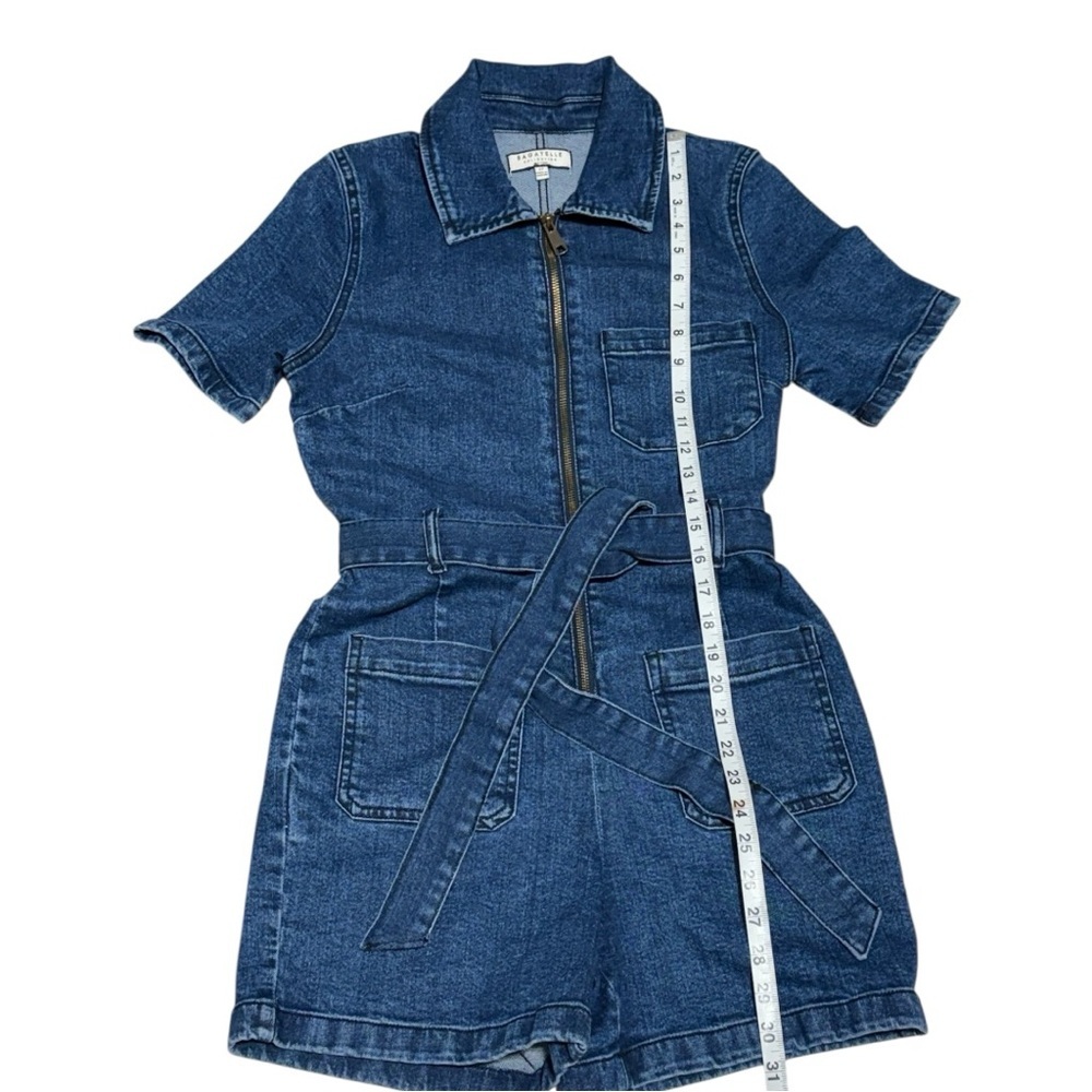 Bagatelle Collection‎ Denim Utility Romper Women’s Size 27 Belted Zip-Front - Picture 6 of 11